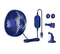 Ventilateur de voiture 12 V-24 V avec contrôle à trois vitesses, rotation à 360 °, chargement USB et base à ventouse puissante pour refroidissement intérieur de voiture, camion ou van (bleu)
