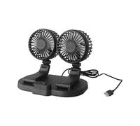 Ventilateur de voiture à double tête avec rotation à 360 degrés et alimentation USB, adapté pour le tableau de bord et l'utilisation à domicile, fort flux d'air pour un refroidissement efficace