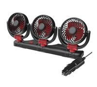 Ventilateur de voiture avec 3 têtes réglables et rotation à 360° pour le refroidissement du véhicule, compatible avec alimentation 12 V/24 V et USB, noir