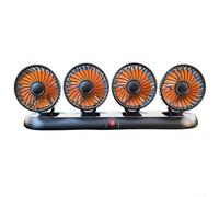 Ventilateur de voiture avec 4 têtes réglables à 360° pour le refroidissement du véhicule, double vitesse USB 5 V/12 V/24 V, design compact portable avec câble de 150 cm, compatible avec voitures
