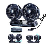 Ventilateur de voiture oscillant automatique 12V / 24V - Vanteur de cigarette à 3 vitesses portable Rotation 3 vitesses pour voiture pour camion RV SUV Sedan Van Boat (DC 12V / 24V avec un port USB)