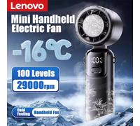 Ventilateur Électrique Portable Lenovo à Refroidissement Intense, Ventilateur Turbo Haute Vitesse Pliable, Ventilateur de Cou Suspendu avec Pack Glace, Petit Ventilateur pour Bureau et Extérieur Beige