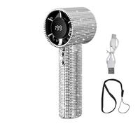 Ventilateur manuel portable, dispositif de refroidissement avec écran numérique - Ventilateur à main suspendu au cou avec cristaux et 199 vitesses pour pique-nique, plage, camping, travail gymnastique