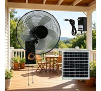 Ventilateur mural 16 pouces, oscillant, solaire, commandes par cordon de tirage, inclinaison réglable, 5 pales et 3 vitesses - Haute puissance pour chambre, maison, voyage, camping et pêche(Black)