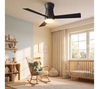 Ventilateur Plafond, 2 en 1 Ventilateur Plafond Lumiere LED, 3 Couleurs Réglable, 6 Vitesses, 3 Lames, Telecommande, Fonction Minuterie, Applicable Confort Multifonctionnel Maisons (Noir, 52 pouces)