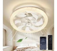 Ventilateur Plafond avec Lumiere,48CM Ventilateur Plafond Silencieux,Ventilateurs de Plafon avec Télécommande et APP, Dimmable plafonnier Ventilateurs ave 6 Vitesses,Réversible,3 Couleurs