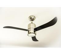 Ventilateur de plafond Loft avec éclairage et télécommande, revêtement nickel satiné, pâles noires, 112 cm