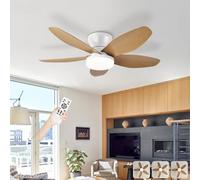 Ventilateur Plafond Avec Lumiere Silencieux, Lustre Ventilo De Plafond Avec Lampe Intégrée Réversible DC Moteur, LED Luminaire Ventilateur Plafonnier Pour Chambre Salon Cuisine-White+WoodGrain||36in