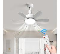 Ventilateur plafond blanc 6 pales 40W E27 - 3 vitesses éclairage 2400 lm télécommande moteur DC silencieux minuterie 2/4 h