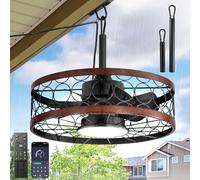 Ventilateur Plafond Éclairé Avec, Ventilateur Éclairé Étanche IP65 Brasseur D'air Plafond LED 36W À Intensité Variable Avec Lumière, Silencieux À 6 Vitesses Avec Lumière Adapté Pour Gazebo, Terrasse