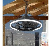 Ventilateur Plafond Exterieur Terrasse IP65 Extérieure Ventilateur de Plafond avec Lumiere et Telecommande Silencieux 6 Vitesse, LED Dimmable, Ventilateur de Tonnelle Suspendu pour Pergola, Noire 50CM