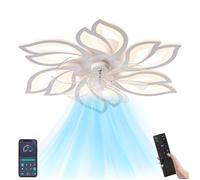 Ventilateur plafond silencieux avec lumière LED, 6 vitesses, contrôle APP/Remote, design floral blanc 65cm pour chambre et salon