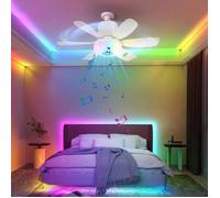 Ventilateur Plafond Silencieux avec RGB Lumière Dimmable, 3 Vitesses, Lecteur de musique Télécommande+APP-Contrôle Plafonnier LED