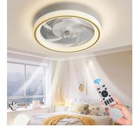 Ventilateur Plafonnier LED 48cm, 3 Couleurs Dimmable Ventilateur Plafond Silencieux avec 7 Feuilles, 6 Vitesses