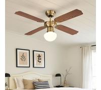Ventilateur de plafond LED avec interrupteur à tirette plafonnier ventilateur plafonnier ventilateur 3 niveaux, avant-retour, verre maille chêne laiton antique, 1x LED 7W 560Lm, D 106,6 cm