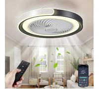Ventilateur plafonnier silencieux TYJY rond moderne 50 cm, LED dimmable 70 W avec télécommande, minuterie et 6 vitesses (blanc)