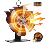 Ventilateur Poêle à Bois, 8 Pales Alimenté par La Chaleur Ventilateur Cheminee, Ventilateur Silencieux pour Poêle à Bois Cheminée Gaz Bûches Poele avec Gants Isolants et Affichage de la Température