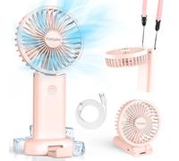 Ventilateur Portable 3-en-1 Rechargeable USB 3000mAh - Pliable 90°, 3 Vitesses, Ultra-Silencieux - Format Poche & Lanière - Usage Main/Cou/Bureau - Idéal Voyage, Camping, Intérieur/Extérieur, Cadeau