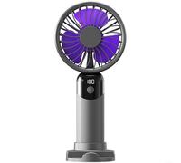 Ventilateur portable à 6 vitesses, affichage numérique, silencieux, rechargeable par USB, pour camping, randonnée, voyage, activités de plein air, blanc, gris, rose, plastique ABS (gris-D08)