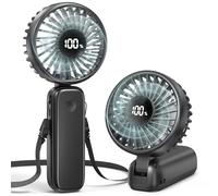 Ventilateur portable à main, batterie rechargeable de 5000 mAh, refroidissement max 15 h, 4 vitesses, écran LED, design pliable, ventilateur de poche personnel 3 en 1 avec cordon pour voyage, plein