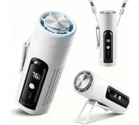 Ventilateur portable avec plaque de refroidissement à glace, mini ventilateur personnel 3 en 1 avec lumière et clip, ventilateur rechargeable à 5 vitesses avec écran LED et support caché, ventilateur