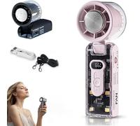 Ventilateur portable avec plaque de refroidissement instantanée et lumière LED, boîtier transparent, 100 niveaux réglables, batterie longue durée de vie de 3600 mAh, peut être utilisé pour les voyages