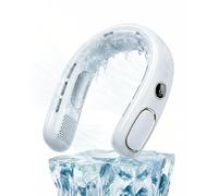 Ventilateur Portable de Cou, 5 Vitesses Ventilateur Cou, Refroidissement Semi-Conducteur, 6000 mAh avec Affichage LED, Ventilateur Sans Pales Silencieux 360° pour Sport,Bureau,Maison et Camping(Blanc)