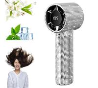 Ventilateur Portable Diamond, Ventilateur Turbo Portable À Main, Écran LED, Ventilateur Portable À Main 40 DB, Ventilateur Rechargeable, Cadeau Design Cristal Pour Femmes Et Filles (Blanc)
