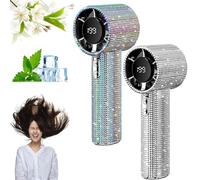 Ventilateur Portable Diamond, Ventilateur Turbo Portable À Main, Écran LED, Ventilateur Portable À Main 40 DB, Ventilateur Rechargeable, Cadeau Design Cristal Pour Femmes Et Filles (Blanc + Couleur)