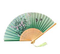 Ventilateur Portable Éventails Pliants Éventail Pliant en Bois De Bambou, Objet Artisanal, Cadeau, Accessoire De Danse, Décoration Intérieure, Rafraîchissement Portable-Vert-A