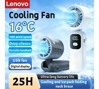 Ventilateur portable Lenovo, ventilateur de refroidissement à main, 100 niveaux, pliable, rechargeable, vent puissant, refroidisseur d'air, affichage numérique, longue autonomie de la batterie Purple