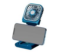 Ventilateur portable, pliable, silencieux, rechargeable par USB, avec support pour téléphone portable, bleu
