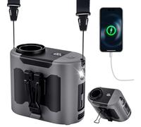 Ventilateur portable POPERFUN 14800 mAh, autonomie jusqu'à 40 heuresVentilateur à courroie alimenté par batterie avec 5 vitesses et éclairage LEDSuspendu mains libres (gris)