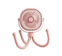 Ventilateur portable pour poussette avec batterie 8000 mAh, tête rotative à 360 degrés, 4 réglages de vitesse, lumière LED et trépied amovible pour voyage (rose)