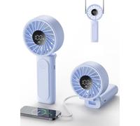 Ventilateur portable rechargeable 4000 mAh - Mini ventilateur de bureau pliable à 180° avec 6 vitesses de vent - Affichage numérique LCD - Cordon de cou - Ultra silencieux - Format de poche pour
