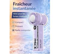 Ventilateur portable rechargeable avec fonction refroidissante, écran digital, 3 vitesses, transparent - Mauve