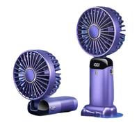 FYDTOP Ventilateur portable rechargeable par USB avec 5 vitesses, mini ventilateur de bureau pliable avec écran LED pour la maison, le bureau, la chambre à coucher, les voyages en plein air (violet)