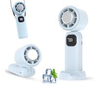 Ventilateur Portable USB Rechargeable,Mini Ventilateur,Petit Ventilateur,Ventilateur a Main,Mini Ventilateur Portable de 5 Vitesses,Effet Neige Rafraîchissant,Pliable + Support Intérieur/Extérieur