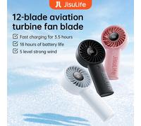 Ventilateur portatif JISULIFE, 5 niveaux de vent puissant, verrouillage de sécurité, batterie 5000 mAh, écran LED, rechargeable par USB, ventilateur personnel d'été 5000mAh Black