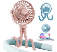 Ventilateur Poussette Bebe,Fan De Mini-clip Portable,Fan De Poussette Portable De 8000mAh,Ventilateur 360 ° Rotation Pour Les Voyages, Guidon À Poussette,USB Rechargeable,Confortable et cool (Rose)