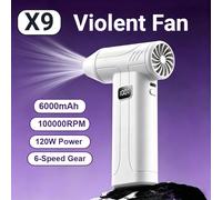 Ventilateur puissant X9, 150000 tr/min, ventilateur turbo, 6 vitesses, souffleur de poussière portable, sécheur électrique, écran d'affichage, nouvelle arrivée 2026 White