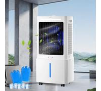 Ventilateur rafraîchissant portable 2000m³/h 25L, 80W, 3 vitesses, 3 modes de vent, oscillation automatique, télécommande, minuterie 12h, 2 blocs de glace