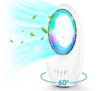 Ventilateur sans pales avec télécommande, écran LED, commande tactile, oscillation, minuterie, 3 vitesses