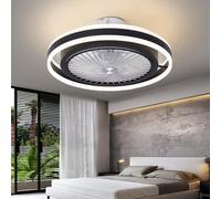 Ventilateur Silencieux Avec Éclairage LED 48W Plafonnier Avec Plafonnier Suspension Dimmable Télécommande Peut Timing Moderne Lumière De Plafond Pour Le Salon Chambre Pour Enfants Lumière,Noir