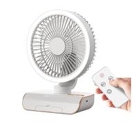 Ventilateur Silencieux Chambre - Blanc ABS 2000mAh Batterie, Ventilateur Mural Télécommande Oscillation, Cinq Vitesses Réglables Éclairage LED, Rafraîchisseur Air Compact | Équipement Pour Travail