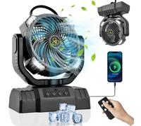 Ventilateur Silencieux de Camping 10000mAh,3 en 1 Ventilateur Portable Rechargeable 4 Vitesses,Ventilateur USB avec Lumière LED/Télécommande/Crochet/270 °Réglables, Pour Camping, les Voyages et Plage