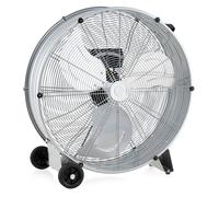 Ventilateur Sol Industriel 180W COSTWAY-Tambour Acier-3 Pales 59cm Aluminium-3 Vitesses-2 Roues-Protection Contre Surchauffe-Argent