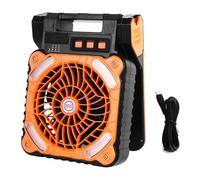 Ventilateur solaire 5200mAh Type C Charge à 4 vitesses Réglable Moteur sans balais réglable 4,5 m/s Timer à faible bruit Ventilateur de camping solaire pour la pêche des (Orange)