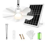 Ventilateur Solaire avec Lumière, Lampe Ventilateur Plafond de Pavillon 20000 mAh, Panneau Solaire et Télécommande, Adapté pour Terrasse, Parasol, Atelier, Gazebo, Toile de Camping, Terrasse.