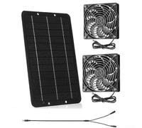 Ventilateur solaire double 10 W 12 V portable pour une utilisation en extérieur et le camping pour animaux domestiques, poulailler, cabanes, niches pour chiens (double ventilateurs)